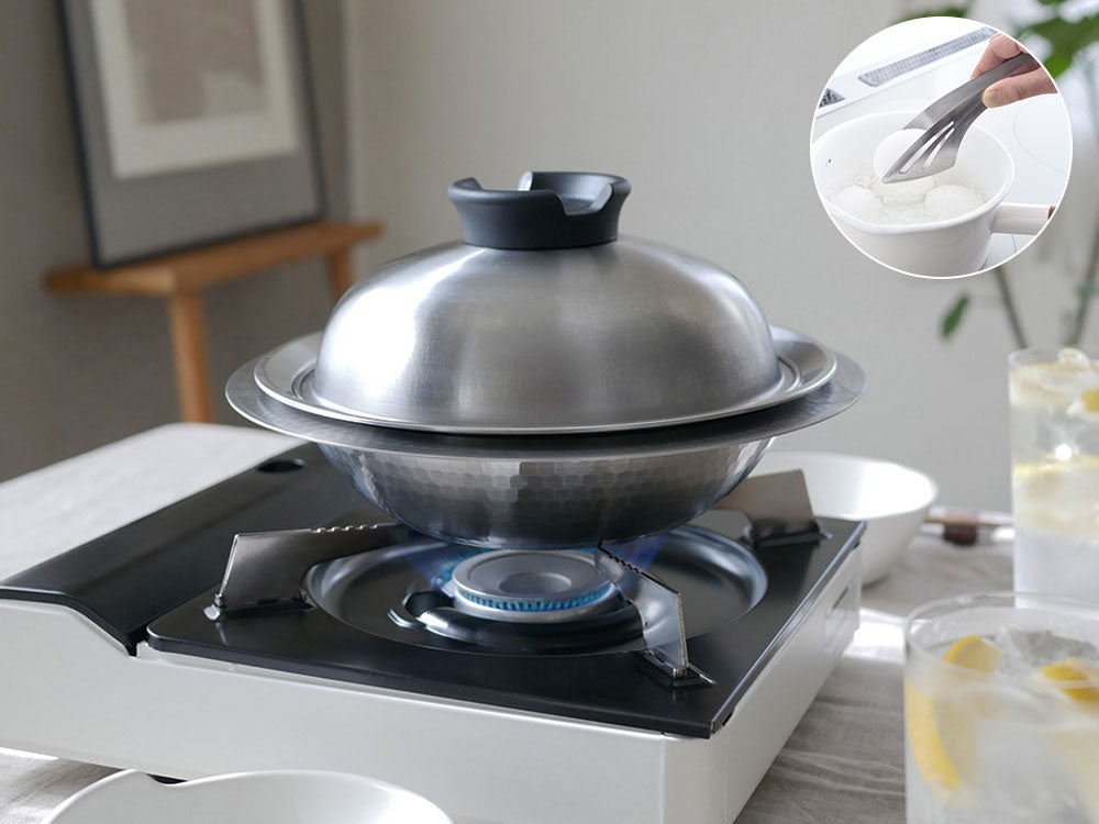 《絶妙トングセット》【Arnest/アーネスト】とにかく洗いやすいステンレス卓上鍋/のせるだけ蒸し器