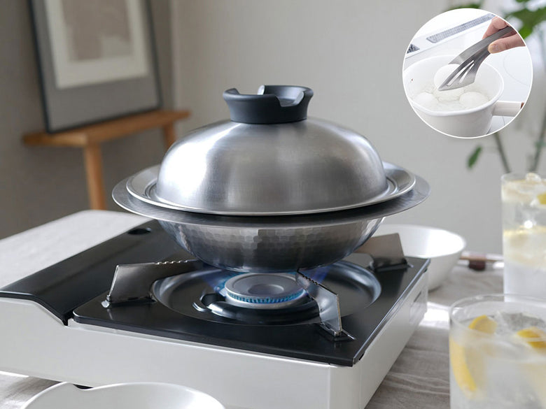 《絶妙トングセット》【Arnest/アーネスト】とにかく洗いやすいステンレス卓上鍋/のせるだけ蒸し器