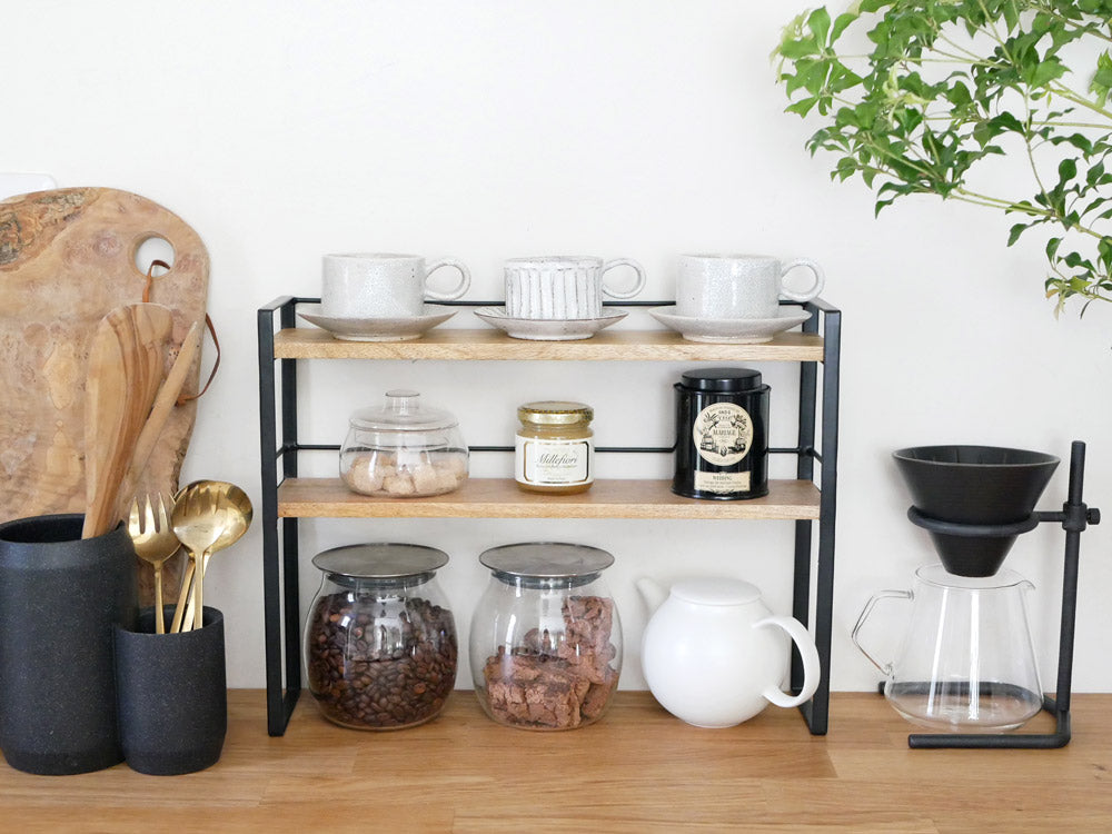 ポッシュリビングの木と鉄製キッチン用マルチラック