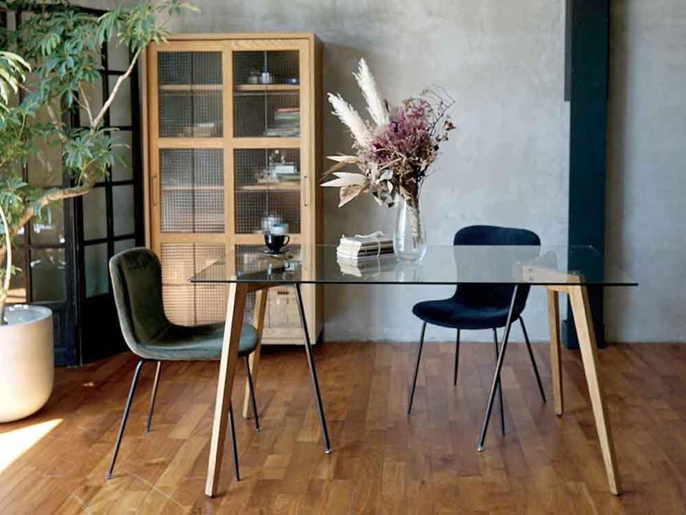 アデペシュG-knotオーク無垢材ガラステーブル