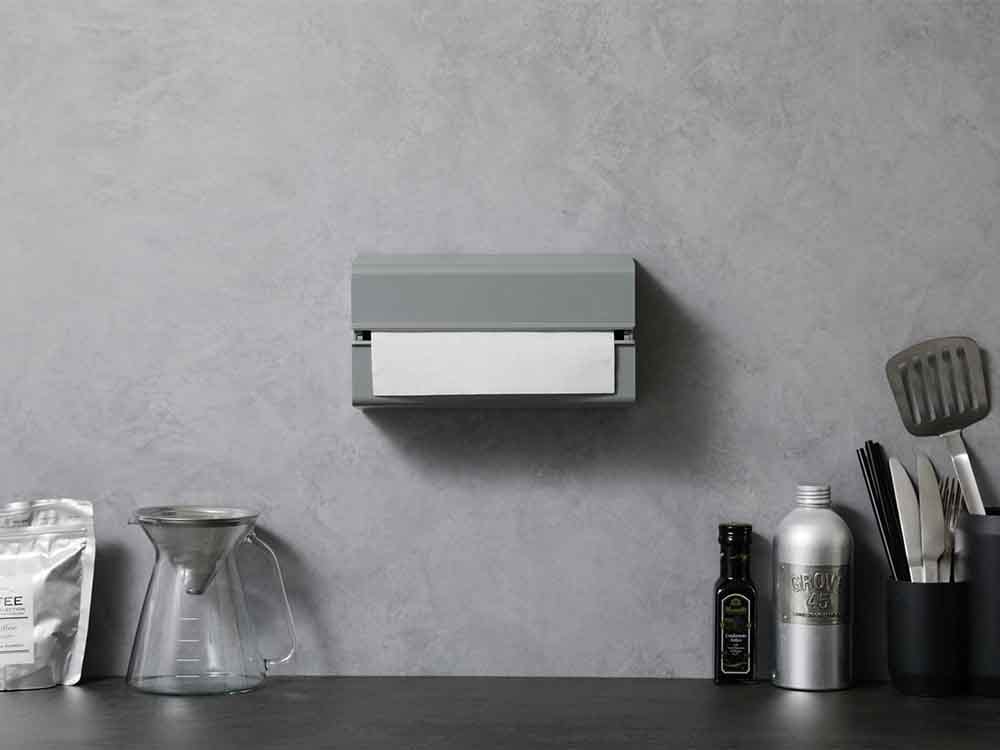 アッシュ色の壁掛けペーパータオルケース