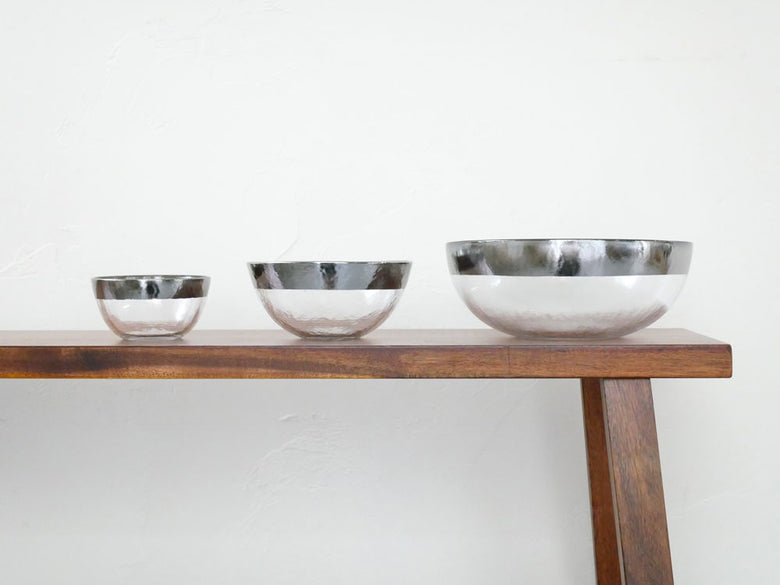 ダルトン製ニッケルリム付きソーダガラスオーボボウル