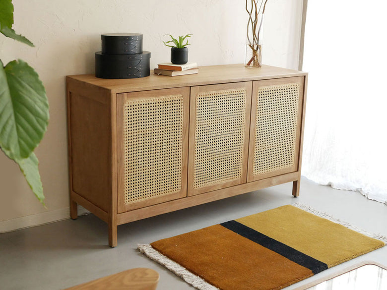 サンフラワーラタン製120cmチークキャビネット