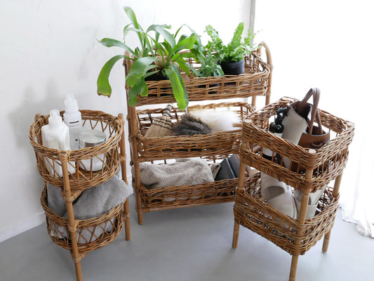 Creerクレエのアラログ三段ラタンバスケット