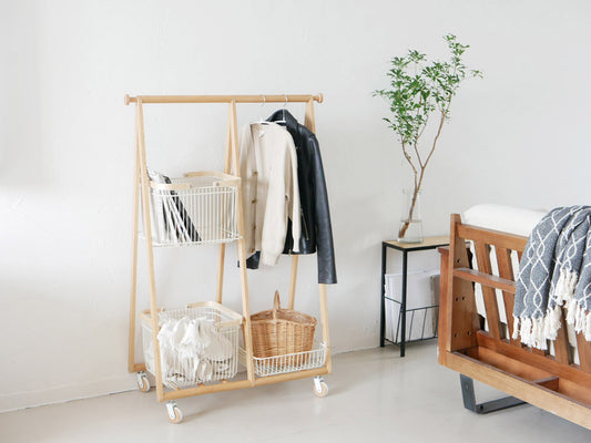 Mashリヴキャリーバスケットハンガーの木製フレームとスチールバスケット