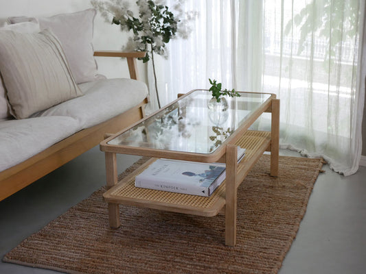 ラタン×チーク無垢材のサンフラワーラタンセンターテーブル