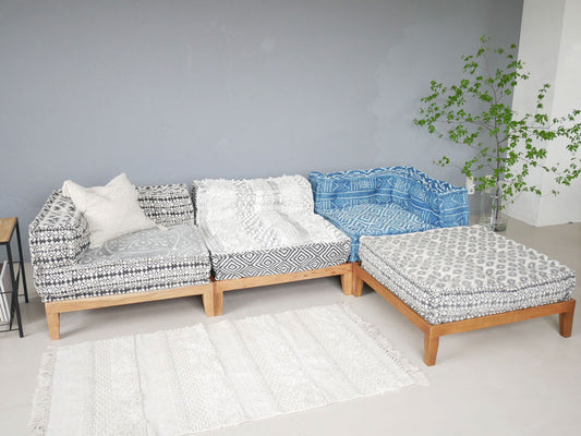 アデペシュ製の手作りリサイクルコットンブロックソファコーナー