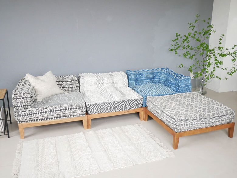 アデペシュ製の手作りリサイクルコットンブロックソファコーナー