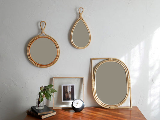 クレエ製ユグラミラー、ラタンと革のフレーム