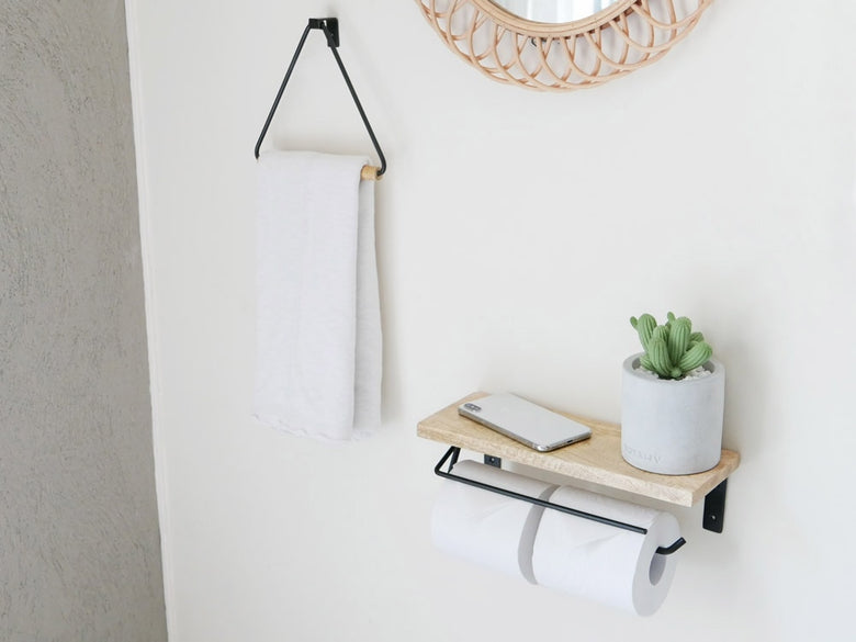 POSH LIVING製 ウッド＆アイアンのトイレットペーパーホルダー