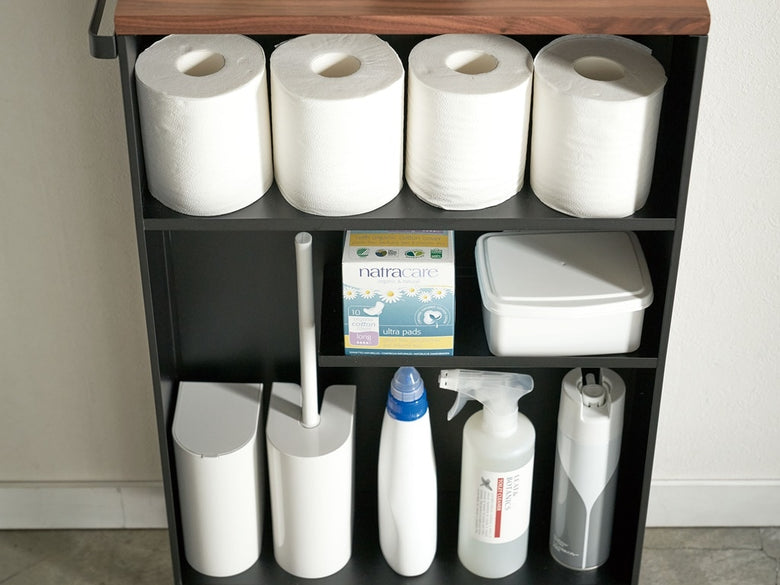 ハンドル付きスリムトイレラックとトイレットペーパー