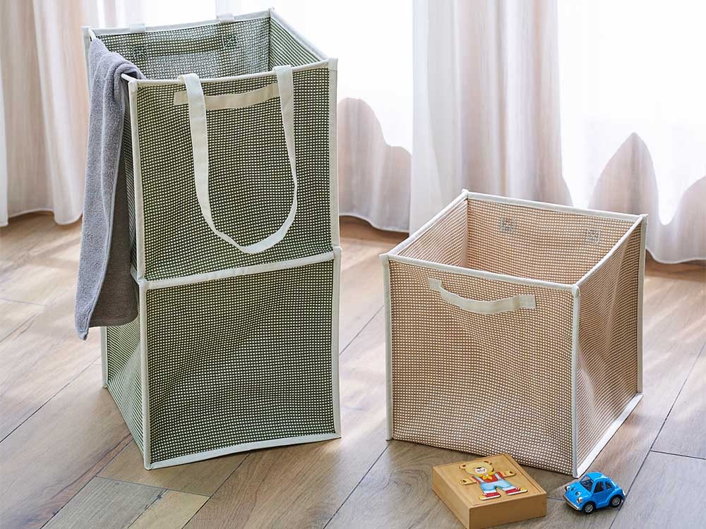 コットンとメッシュの取っ手付きバスケット