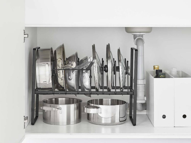 タワー シンク下用2段鍋蓋＆フライパン収納ラック ブラック