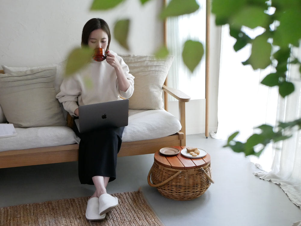 Creer/クレエ】ラタンの蓋がテーブルになるバスケット【受注生産品