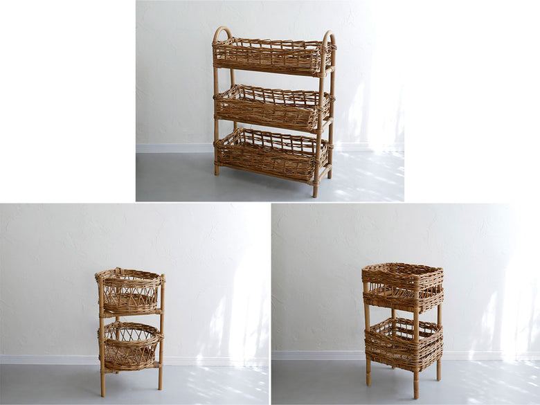 クレエ製インドネシアラタンの3段バスケット