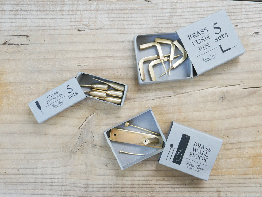 ホーンプリーズ製アンティーク調ブラスプッシュピンフック5個セット