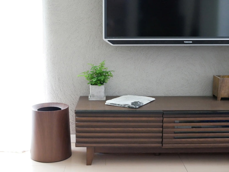 ideaco製 丸形ダストボックス 木目プリント仕上げ