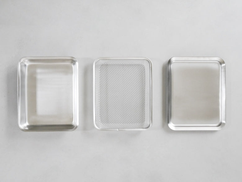 la baseの18-8ステンレス製角バット、角ザル、角プレートのキッチン用品セット