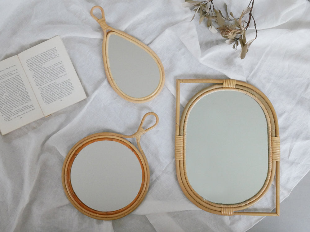 Creerブランドの皮つきラタン製JUGLASミラー