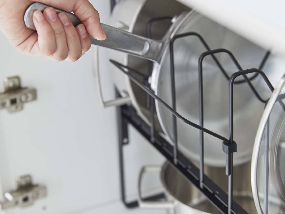 タワー シンク下用2段高さ調整鍋蓋ラック ブラック