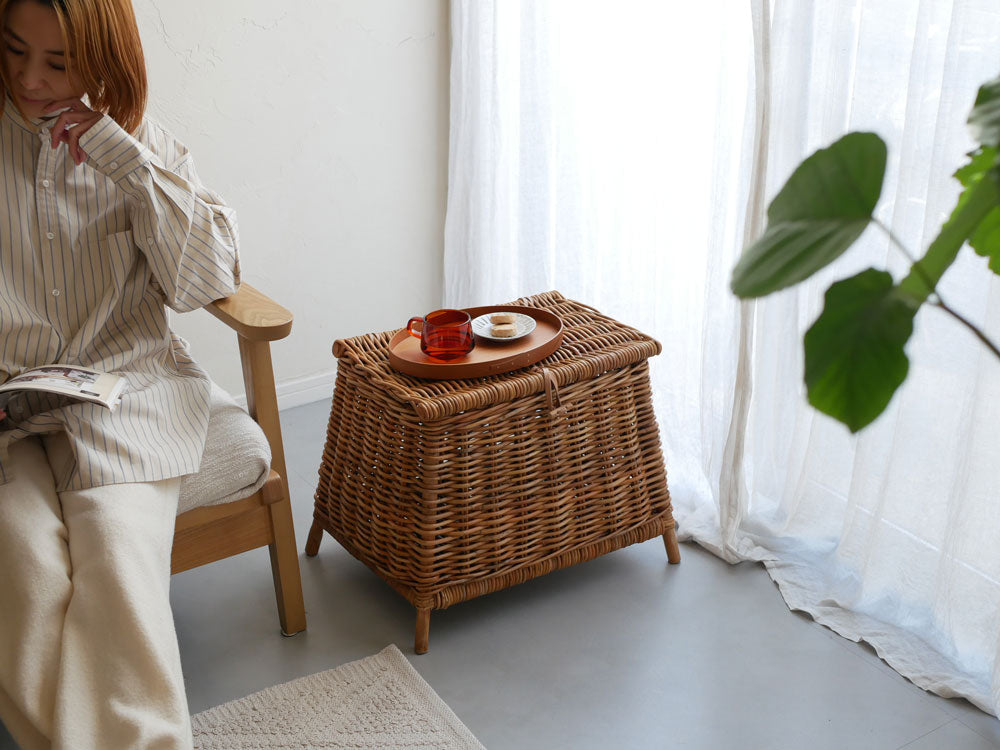 Creer/クレエ】ラタンの脚付き収納バスケット【受注生産品・メーカー
