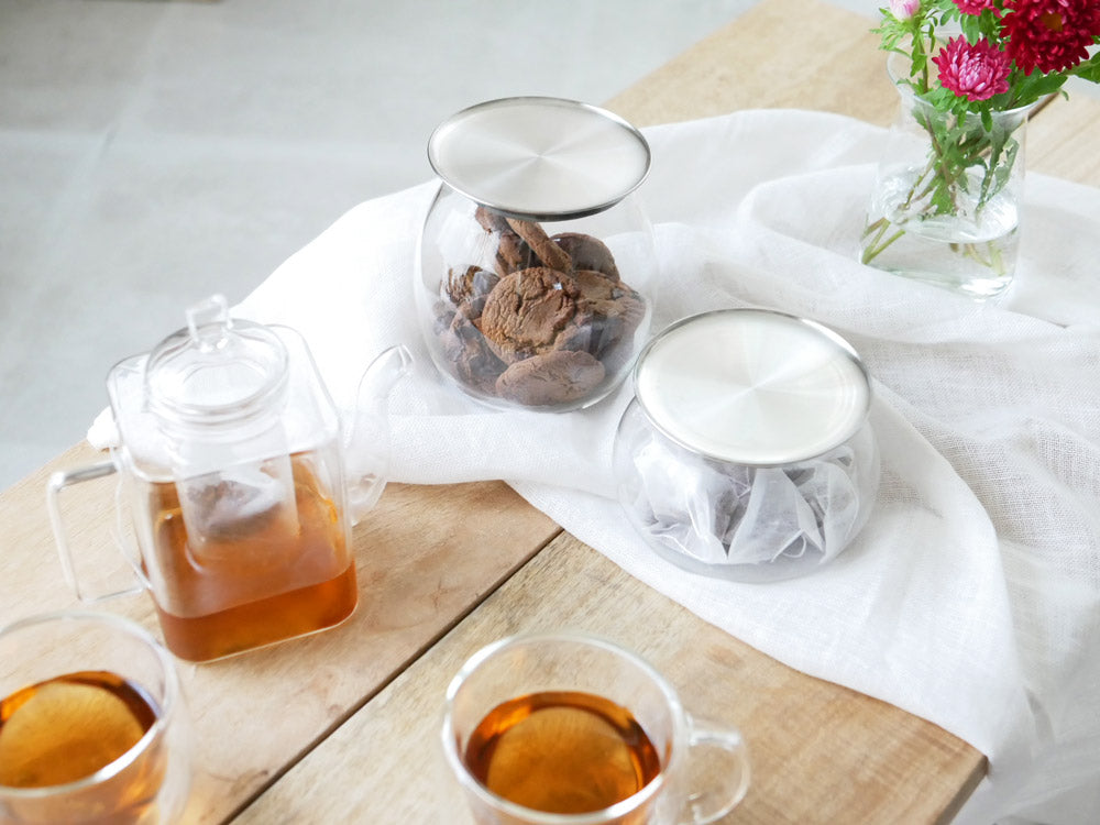 キントー TOTEMキャニスター、透明ガラスとステンレス製