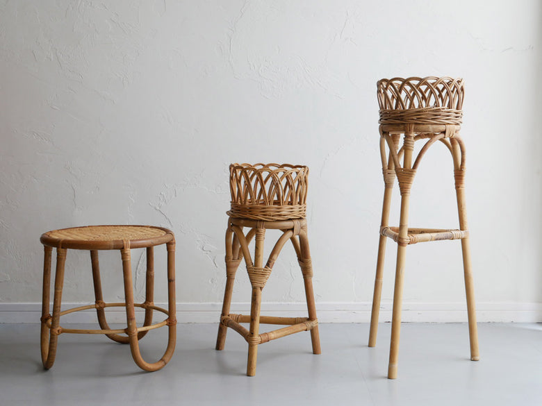 Creer/クレエの皮つきラタンフラワー＆プランタースタンド