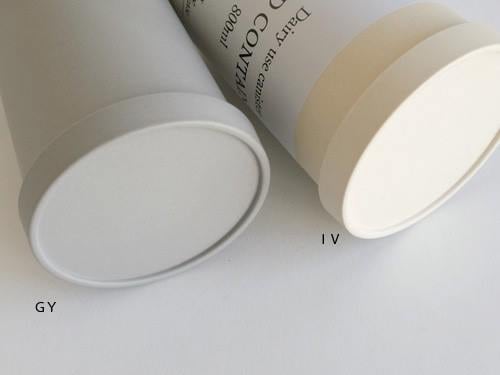 Horn PleaseのECOキャニスター、竹繊維とコーンスターチを使用したアイボリー（1200ml）とグレー（800ml）のスキンケア用ボトル、ラベルと蓋付き