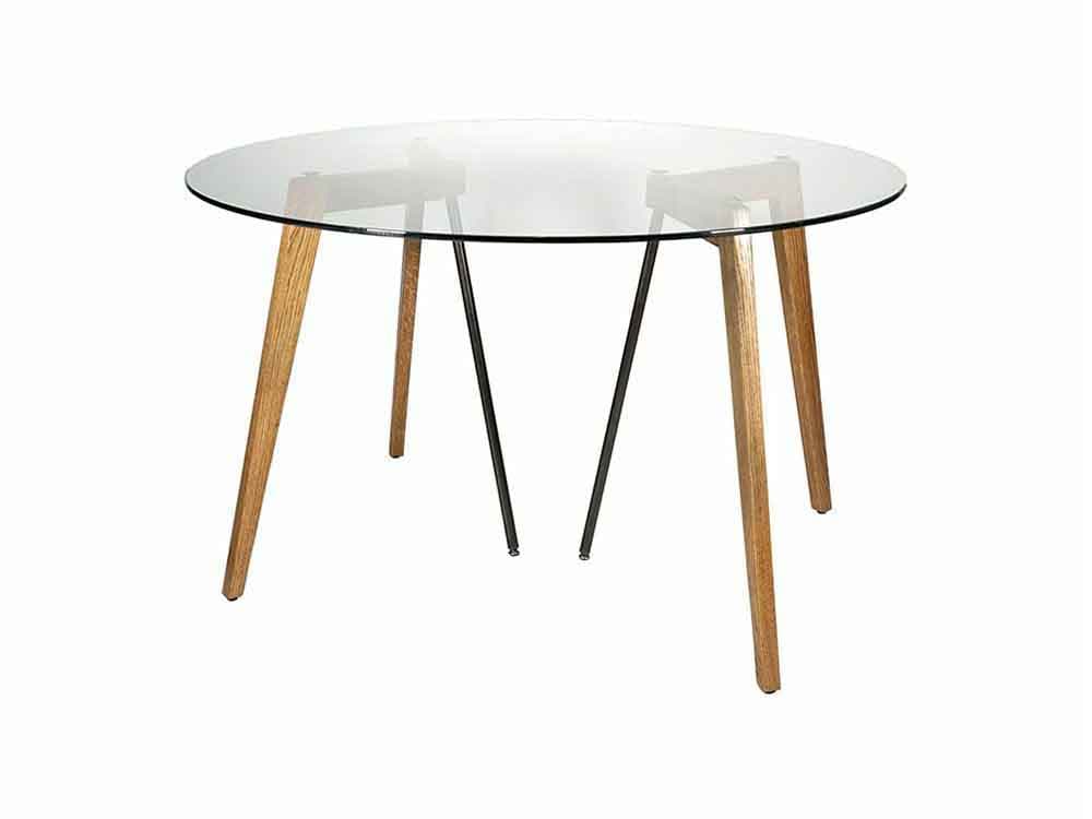 アデペシュG-knotガラステーブル、オーク無垢材使用