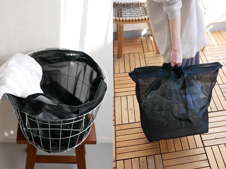 サラサデザイン製ランドリーネットバッグ、ポリエステルとラテックス素材の収納用バスケット