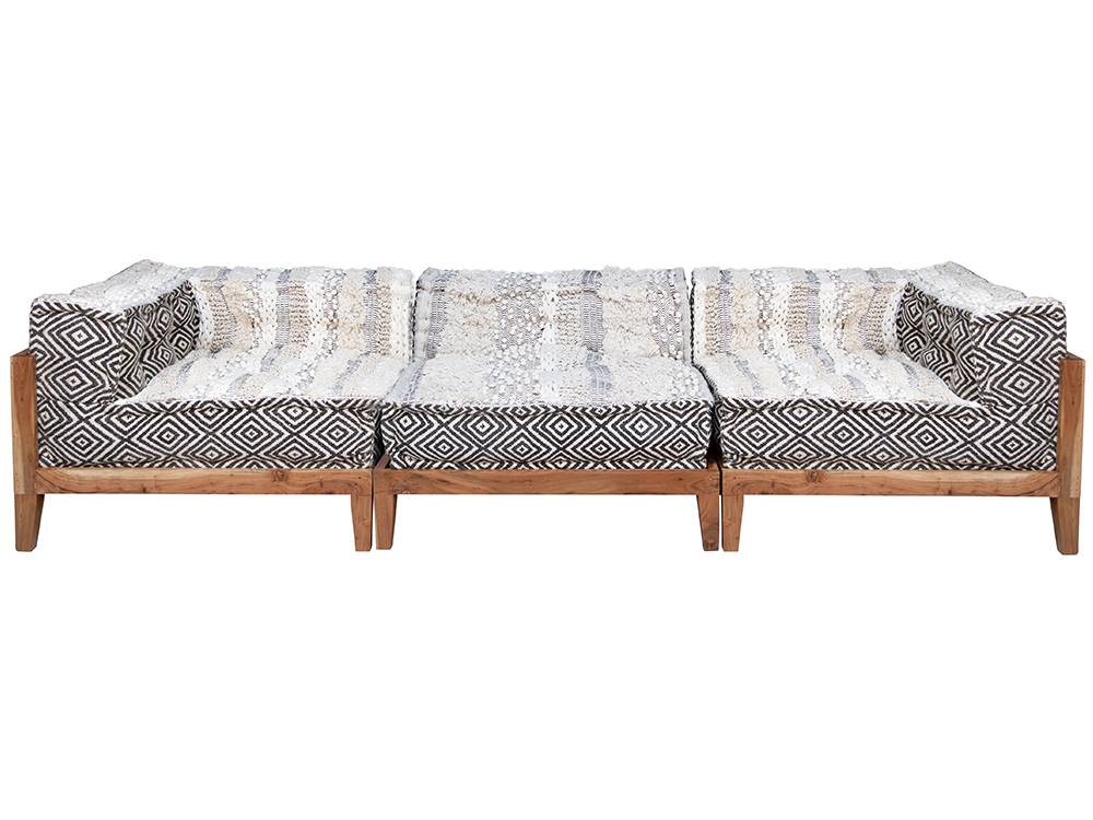 パッチワーク柄クッション付きブロックマルチソファ