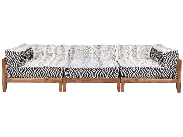 パッチワーク柄クッション付きブロックマルチソファ