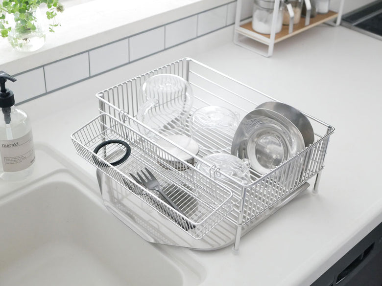 la baseブランドの18-8ステンレス製水切りかご3点セットの縦置き大タイプ