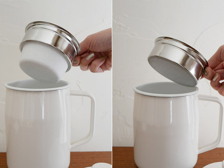 富士ホーロー製オイルポットとカートリッジの画像