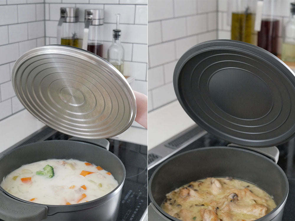 グリーンパンのフェザーウェイトココット鍋とシリコーン製ポットホルダー2個付セット