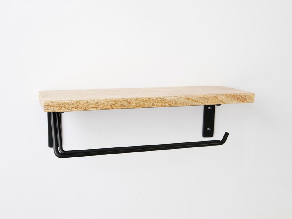 ポッシュリビングの木と鉄製壁掛けトイレットペーパーホルダー