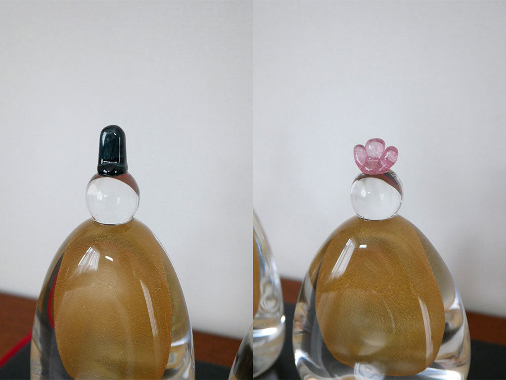 硝子屋 PRATO PINO製のガラスお雛様と木箱、飾り台のセット