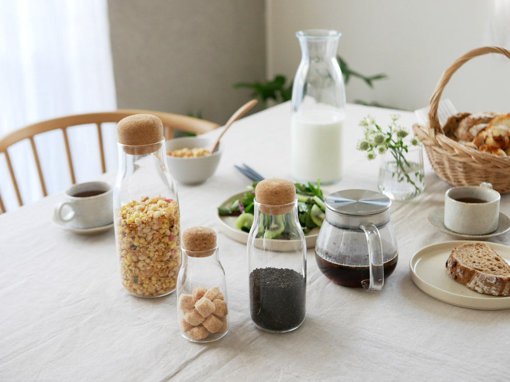 KINTO BOTTLITキャニスターの透明耐熱ガラス容器とコルク蓋