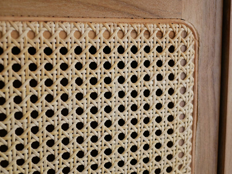 サンフラワーラタンとチーク無垢材の120cmキャビネット