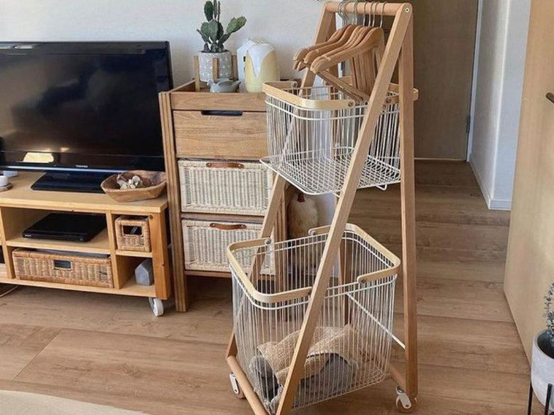 天然木フレームの2段キャリーワゴン