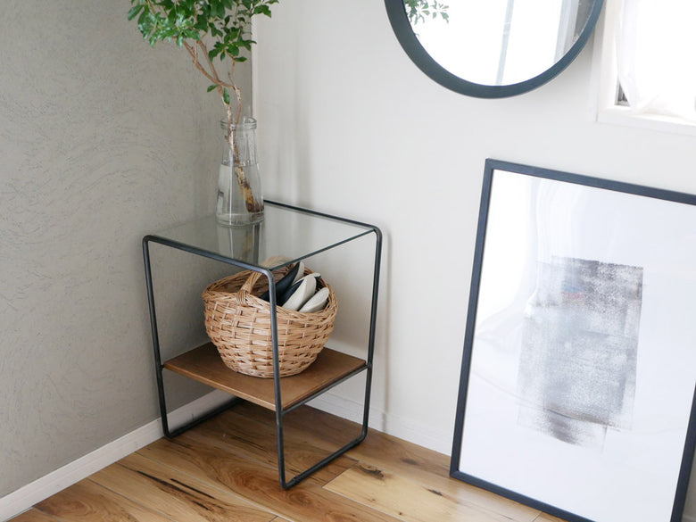 アデペシュsocphサイドテーブル、木と鉄のモダンデザイン