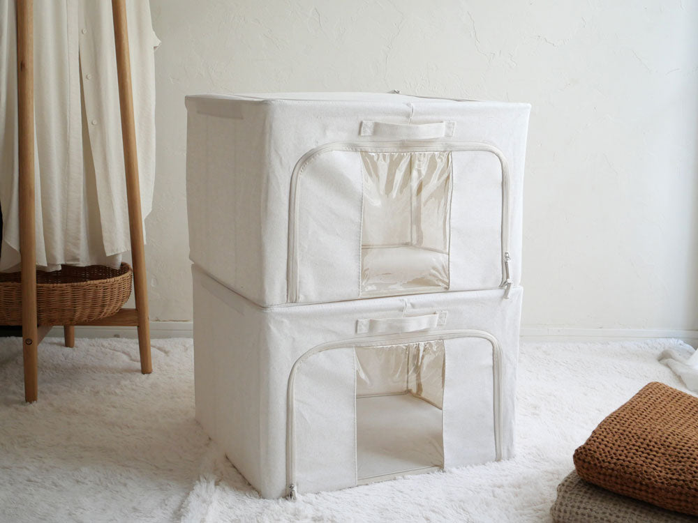 好きなところから開けられる折りたたみ式布製収納ボックス 2個セット