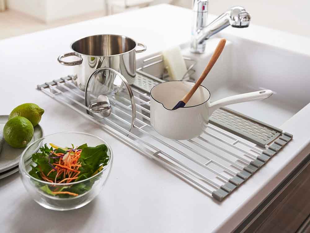 シリコーントレー付き折り畳み水切りラック