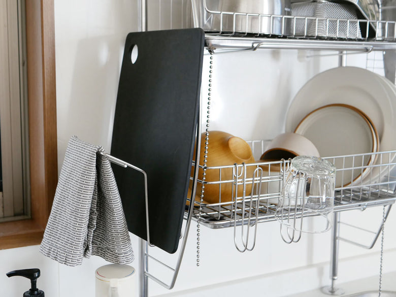 bws SELECTION流れるつっぱり水切りラック、ステンレス製のキッチン用ディッシュラック