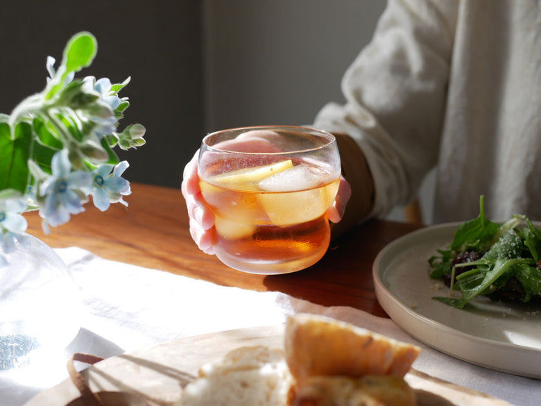 Sghrスガハラ製の透明なソーダガラス製双円ビアカップ、シンプルなデザインで400ml容量のビールグラス