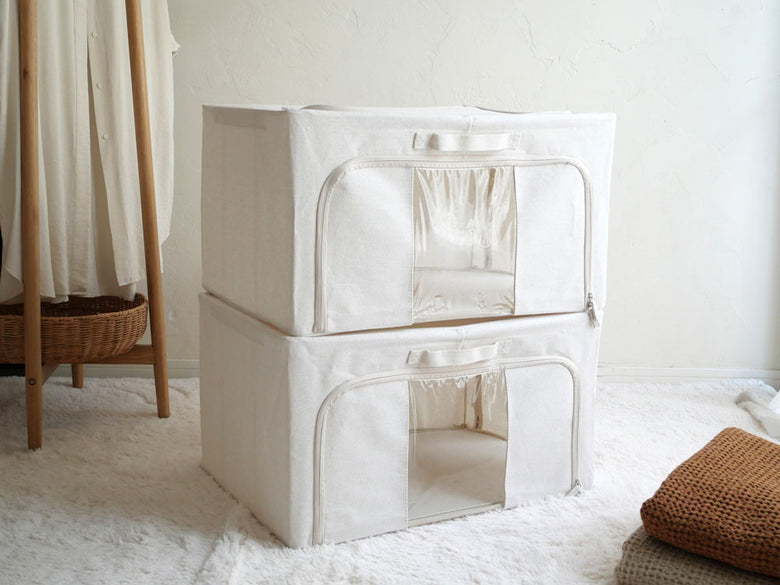 好きなところから開けられる折りたたみ式布製収納ボックス 2個セット