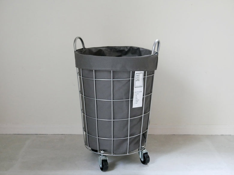 BRIDブランドの灰色スチール製円形ランドリーストレージバスケット