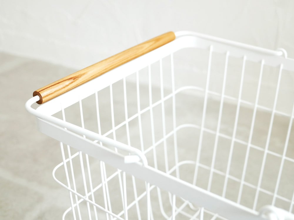 山崎タワー トスカ ランドリーワイヤーバスケット、持ち手付きのスチール製家庭用収納バスケット