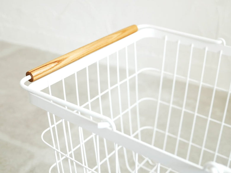 山崎タワー トスカ ランドリーワイヤーバスケット、持ち手付きのスチール製家庭用収納バスケット