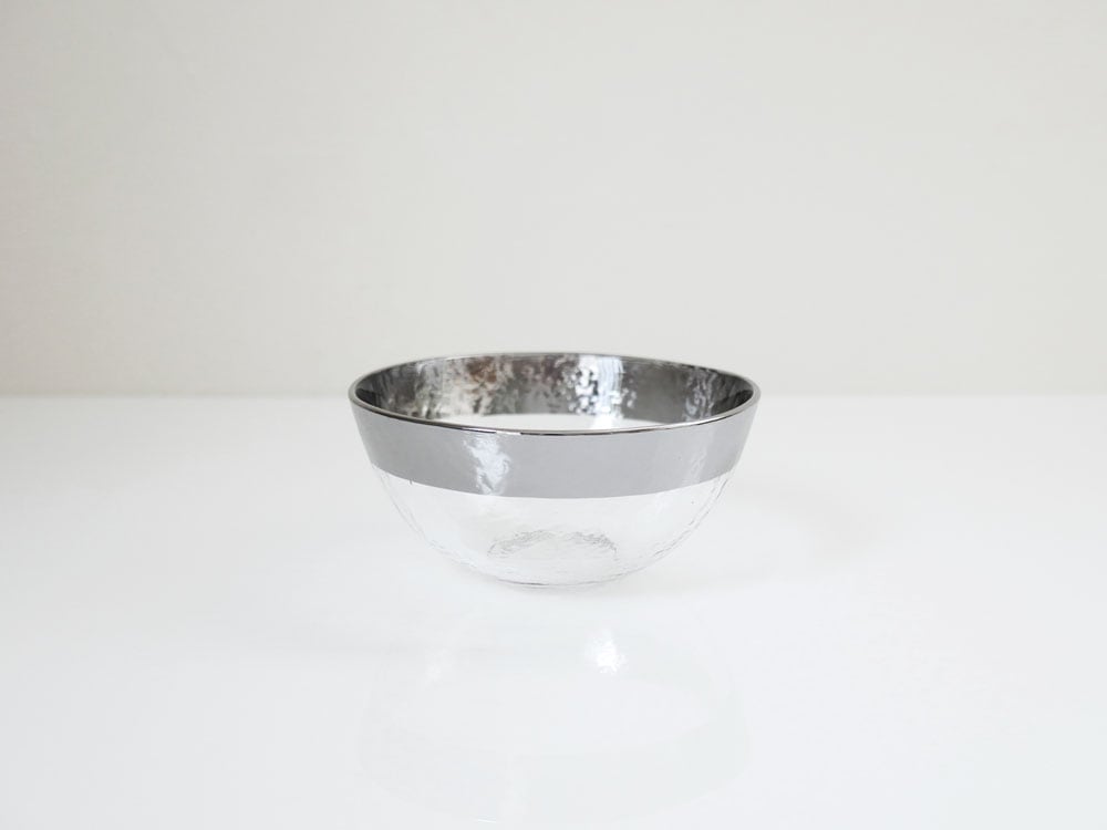ダルトンのソーダガラスオーボボウル、銀メッキリム